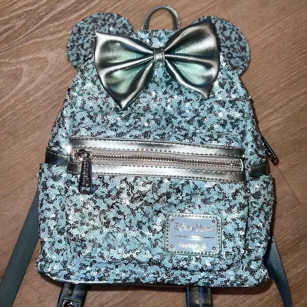 Loungefly Disney Parks Arendelle Aqua Frozen Minnie Ears Backpack Rare Retired